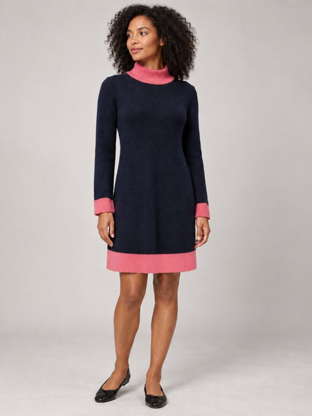 Boden Mara Navy Pink Wool Alpaca Turtleneck Sweater Dress US 4 Preppy Style